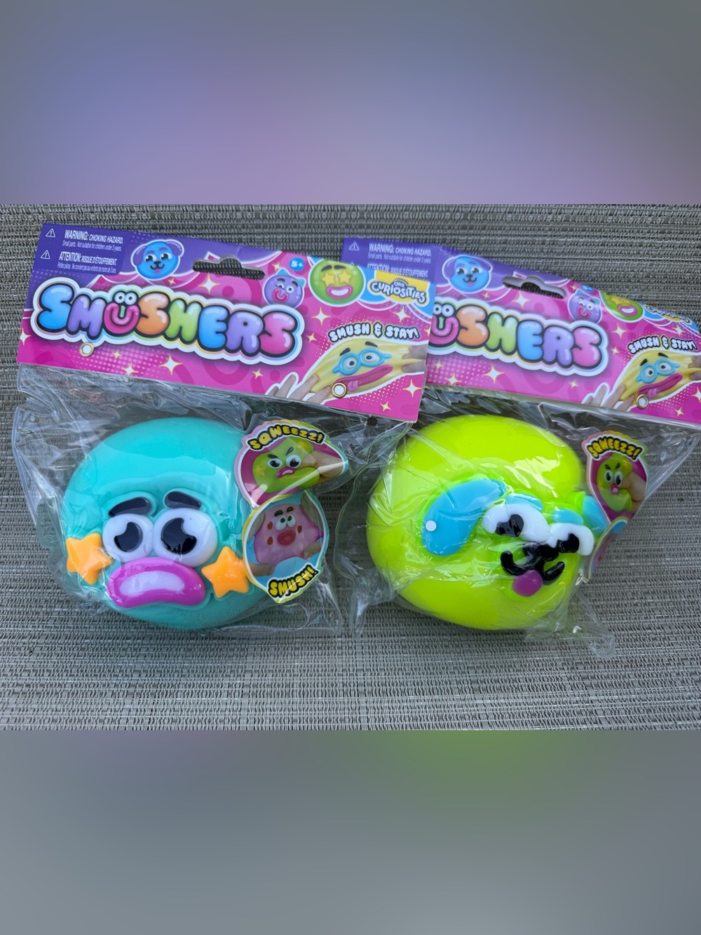 SMUSHERS HTF PUPPY Kids Stretch Squeeze Toy - Teal & Neon Yellow lot of 2